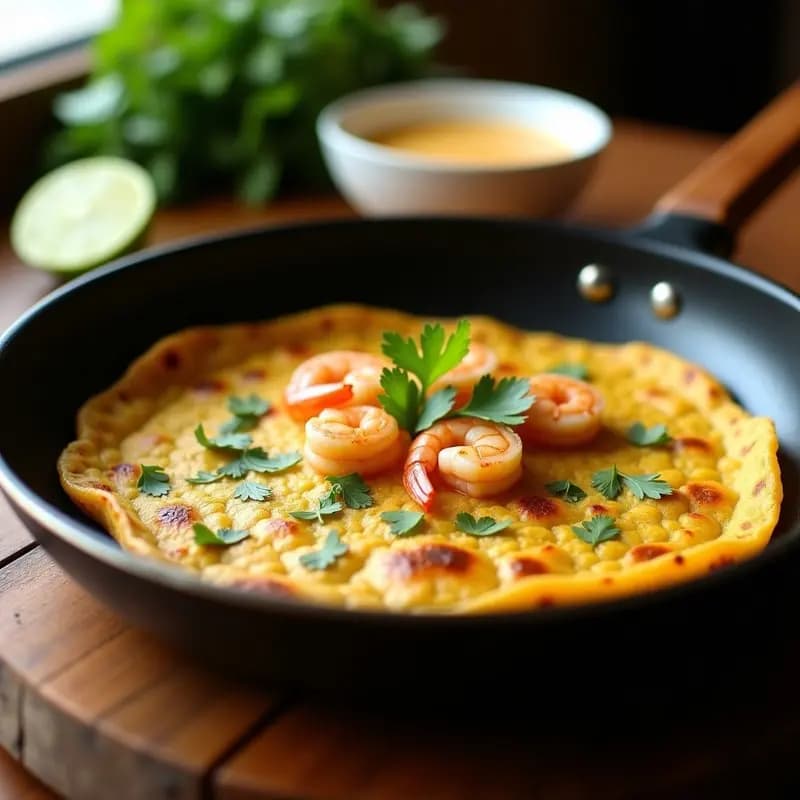 Tortilla de Camarones y Harina de Plátano: Receta Colombiana Sin Trigo en Sartén