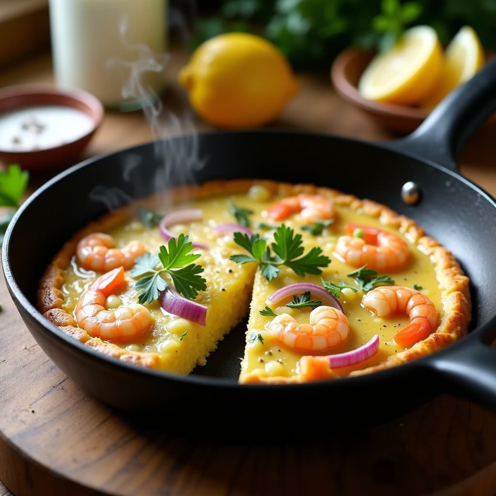 Tortilla de Camarones y Hinojo: Receta Española Baja en Calorías en Sartén