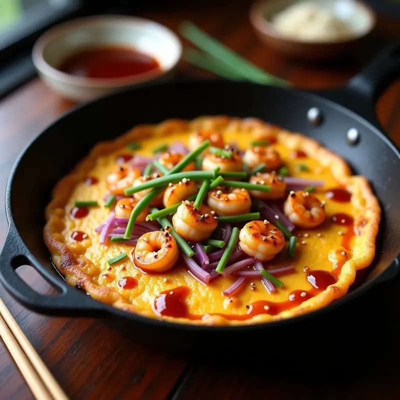 Tortilla de Camarones con Salsa de Hoisin y Cebolla Morada: Receta China Crujiente en Sartén