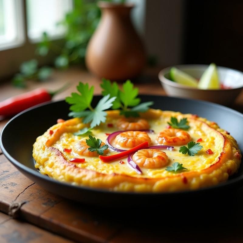 Tortilla de Camarones y Huevo de Codorniz: Receta Tailandesa en Sartén Antiadherente