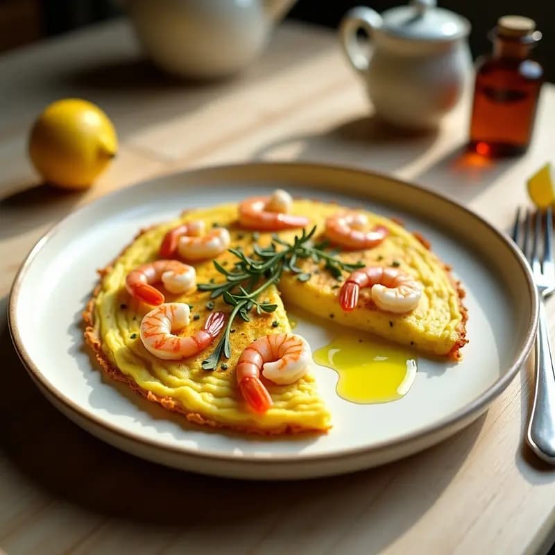 Tortilla de Camarones con Hierbas Provenzales: Receta Francesa en Sartén Antiadherente
