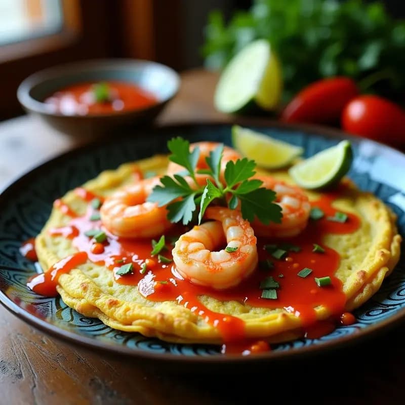 Tortilla de Camarones con Salsa de Ajo y Guindilla: Receta Tailandesa Picante