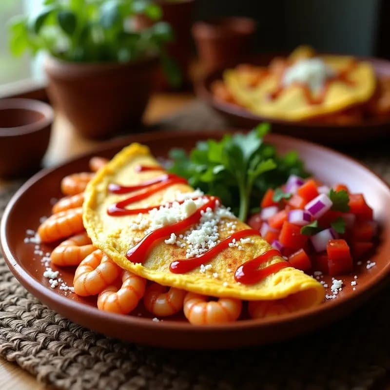 Tortilla de Camarones con Salsa de Chili: Desayuno Mexicano Pico de Gallo