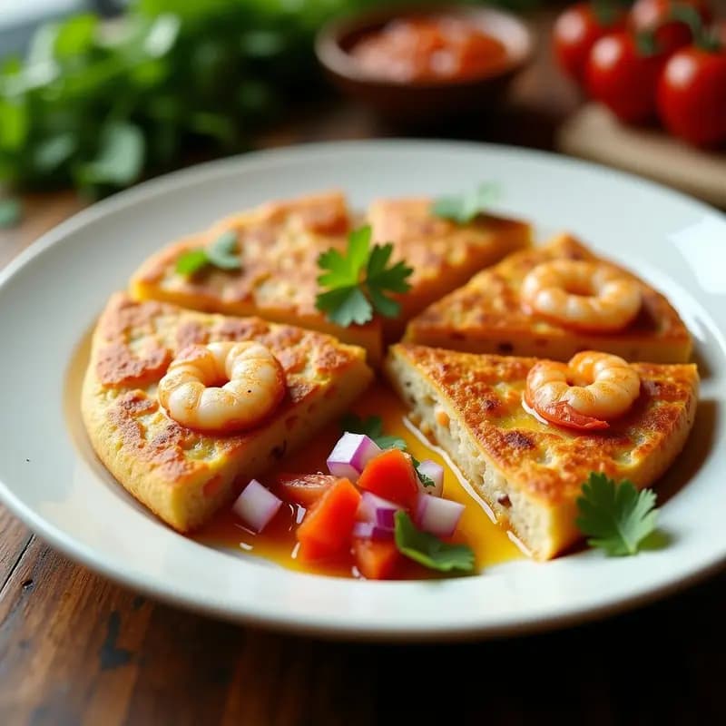 Tortilla de Camarones con Salsa criolla: Receta Ecuatoriana Baja en Calorías