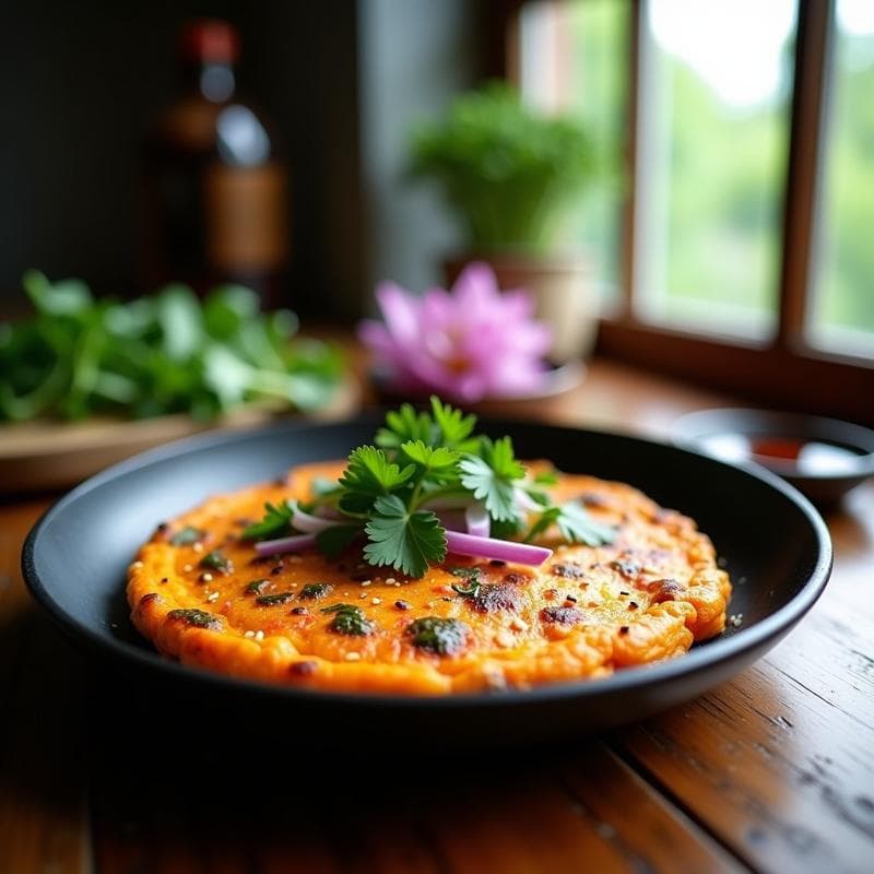 Tortilla de Camote y Cebolla Morada con Hoja de Loto: Receta Vietnamita en Sartén Antiadherente