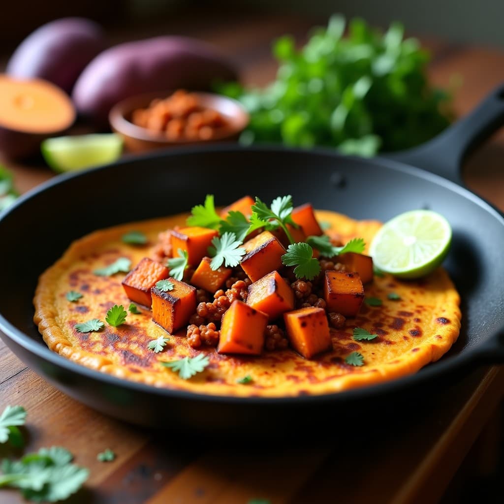 Tortilla de Camote y Chorizo Vegano: Receta Mexicana Sin Gluten en Sartén