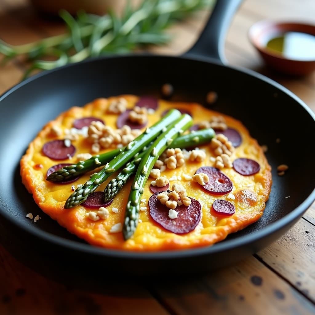 Tortilla de Camote y espárragos con Aceite de Trufa: Receta Keto en Sartén Antiadherente