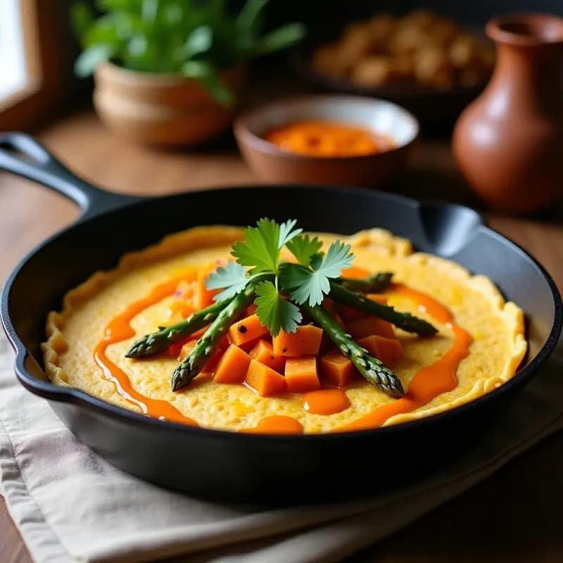 Tortilla de Camote y Espárragos con Salsa de Ahuyama: Desayuno Colombiano en Sartén