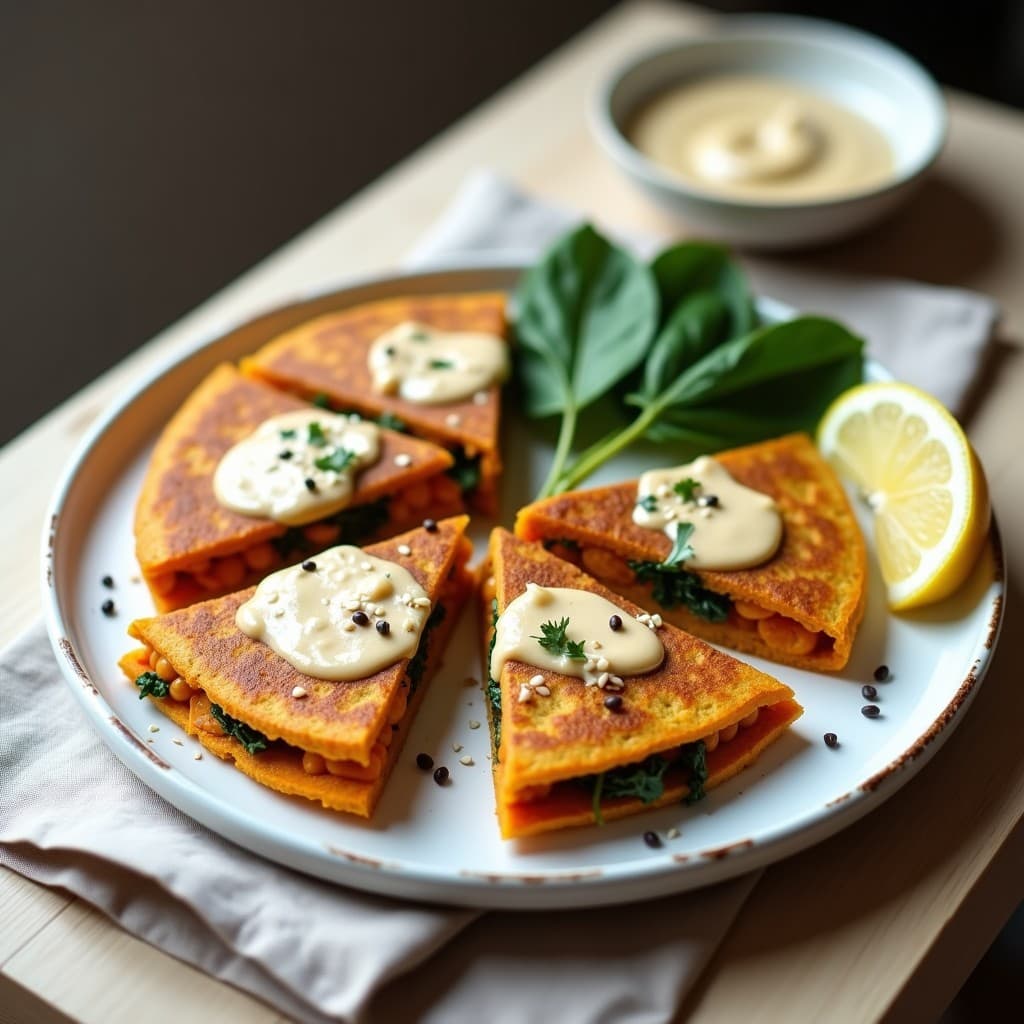 Tortilla de Camote y Espinacas con Aderezo de Tahini: Desayuno Vegano y Energético
