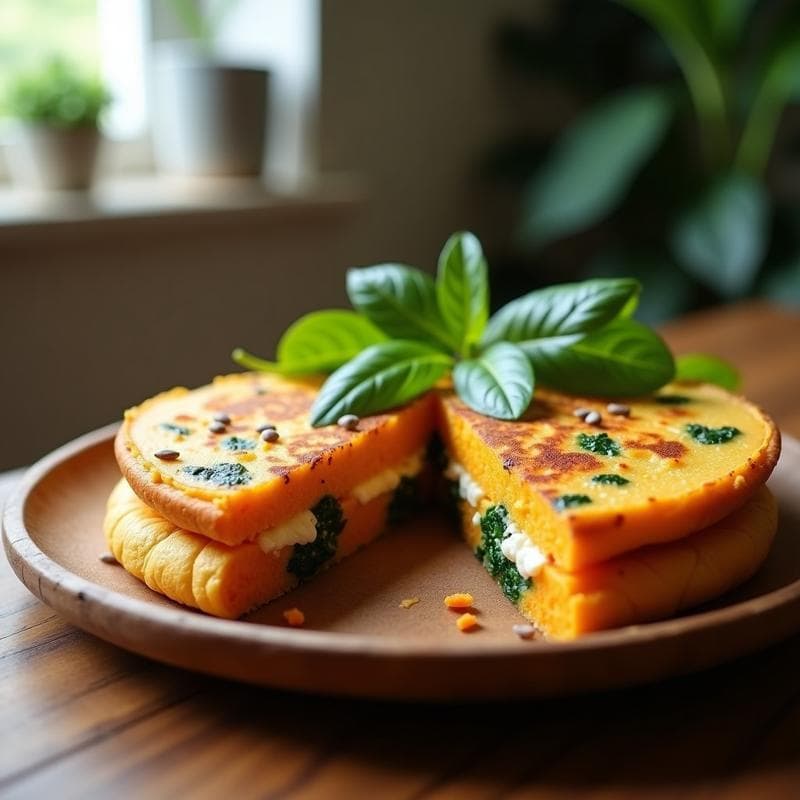 Tortilla de Camote y Espinacas con Queso de Castañas: Desayuno Vegano Sin Gluten