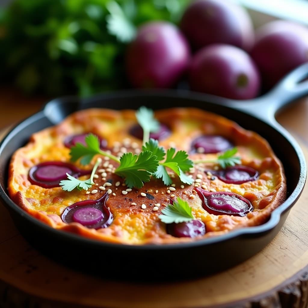 Tortilla de Camote Morado y Cebolla Caramelizada: Desayuno Peruano Alto en Antioxidantes