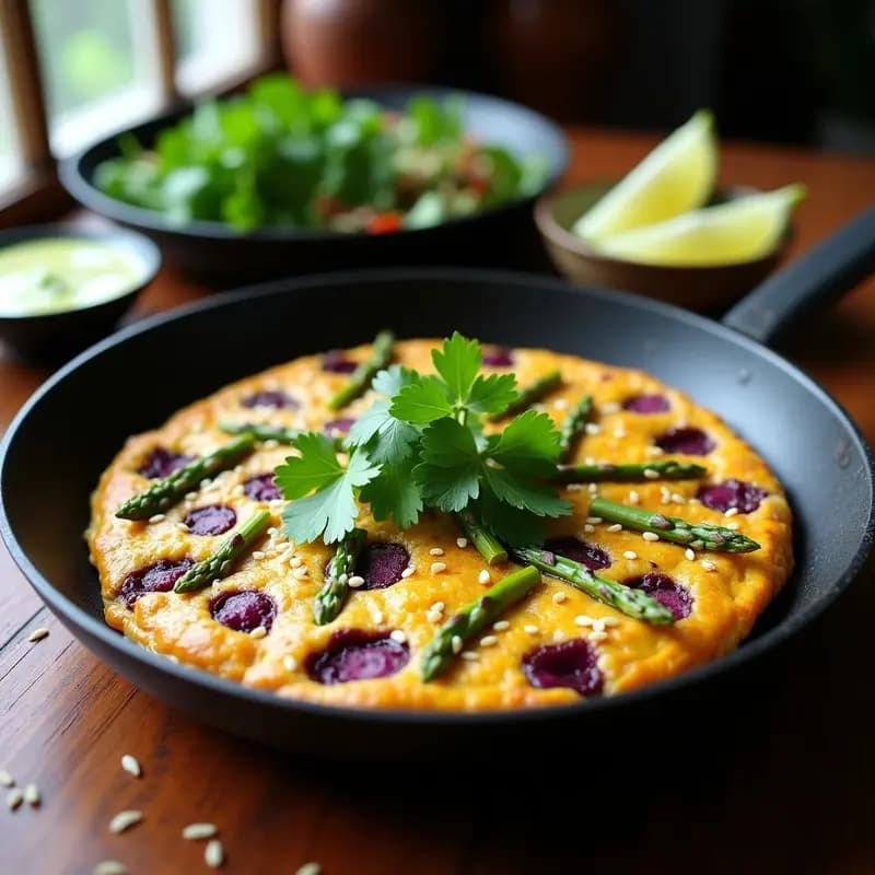 Tortilla de Camote Morado y Espárragos: Receta Mexicana Vegana en Sartén Antiadherente