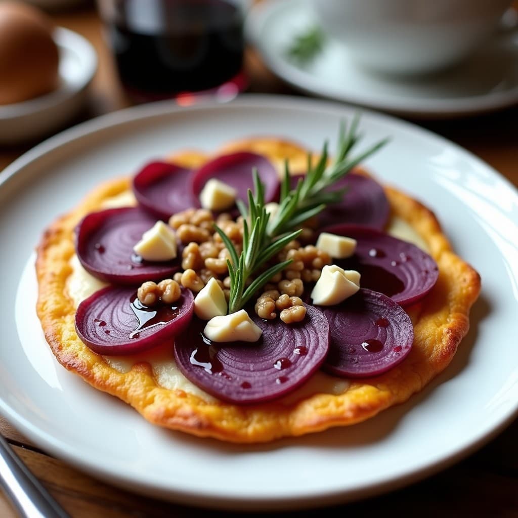 Tortilla de Camote Morado y Queso de Cabra con Reducción de Oporto: Desayuno Gourmet Sin Harina