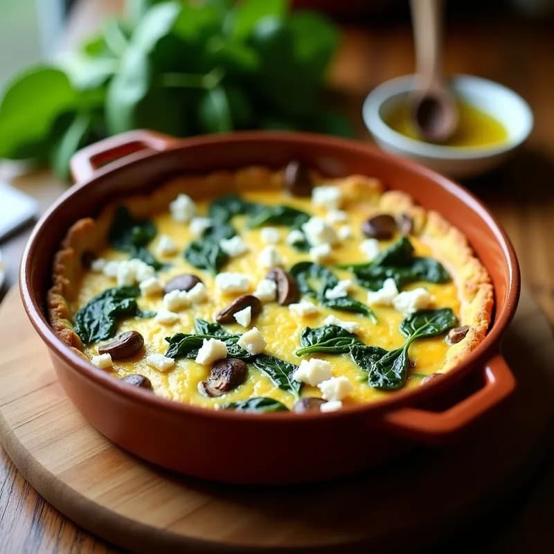 Tortilla Campera de Espinacas y Champiñones: Receta al Horno Sin Voltear y con Menos Aceite