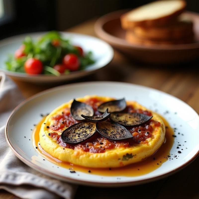 Tortilla de Cebolla Caramelizada con Trufa: Receta Gourmet en 25 Minutos con Toque Elegante