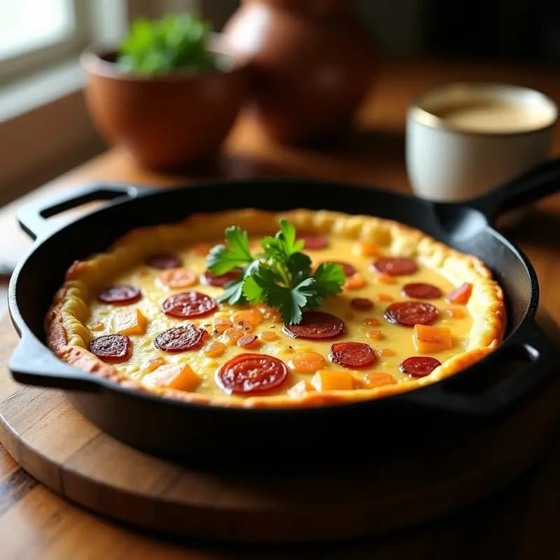 Tortilla de Colaciones: Receta Canaria con Papas arrugás y Chorizo en Sartén