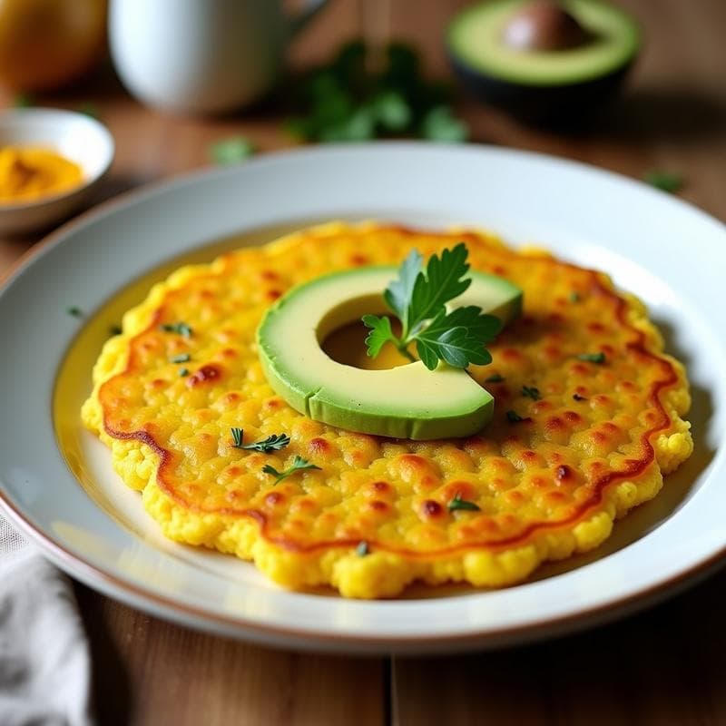 Tortilla de Coliflor y Cúrcuma con Aguacate: Desayuno Vegano y Antiinflamatorio en 15 Minutos