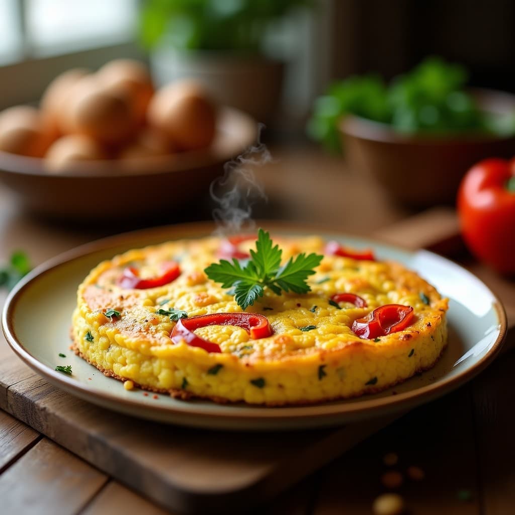 Tortilla de Coliflor y Cúrcuma con Pimientos Asados: Receta Vegana en Airfryer Alta en Proteína