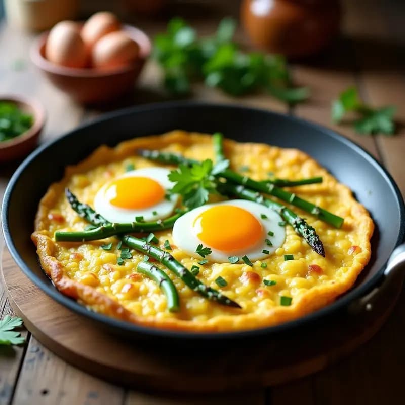 Tortilla de Coliflor y Espárragos con Huevos de Codorniz: Desayuno Sin Gluten en Sartén