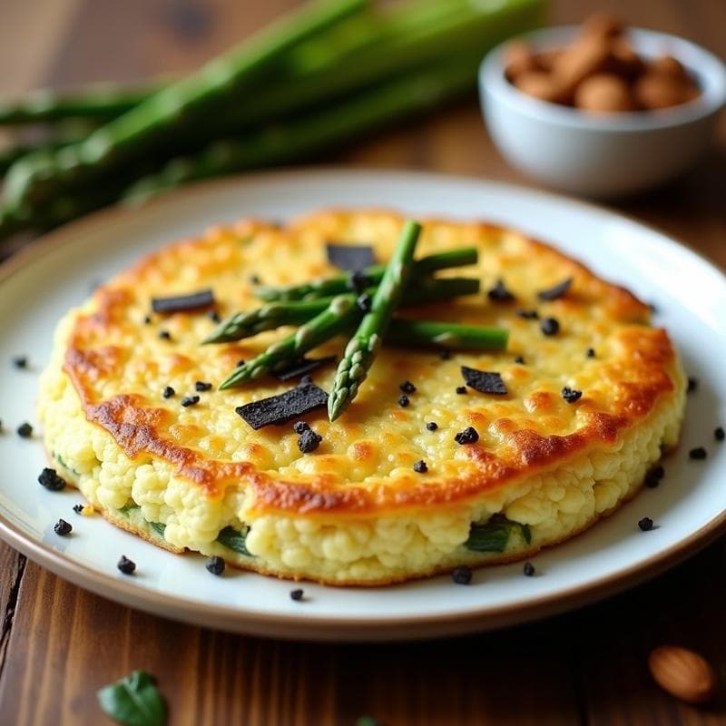 Tortilla de Coliflor y Espárragos con Trufa: Receta en Airfryer Sin Gluten y Alta en Fibra