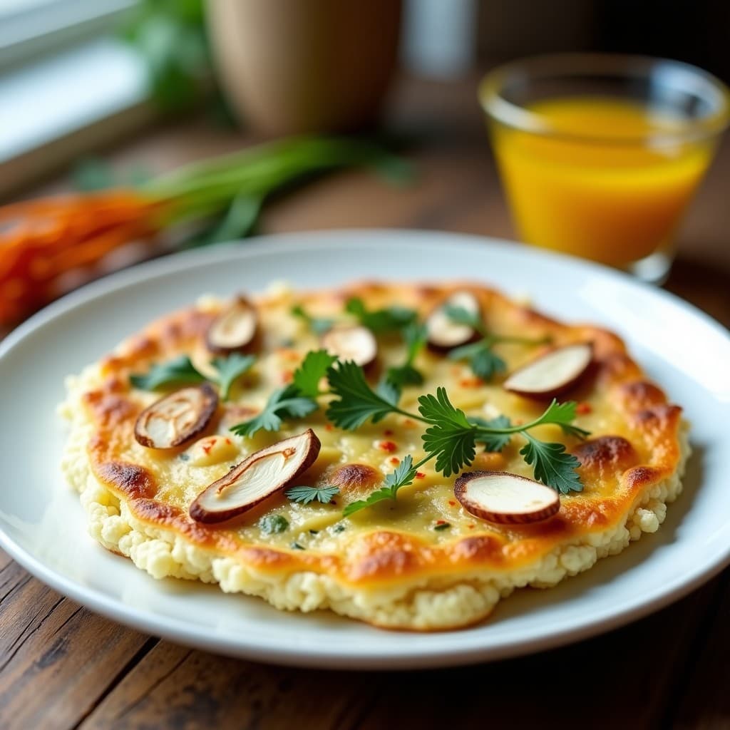 Tortilla de Coliflor y Espárragos Blancos con Vinagreta de Azafrán: Desayuno Keto y Sin Lácteos
