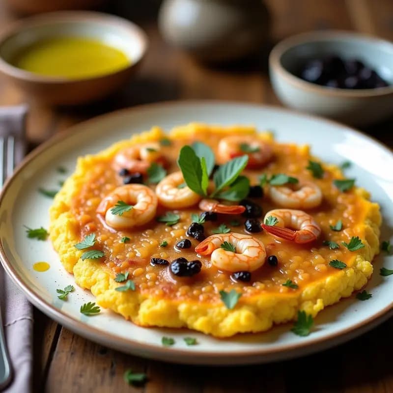 Tortilla de Coliflor y Gambas con Ajo Negro: Receta Keto y Baja en Calorías en Sartén