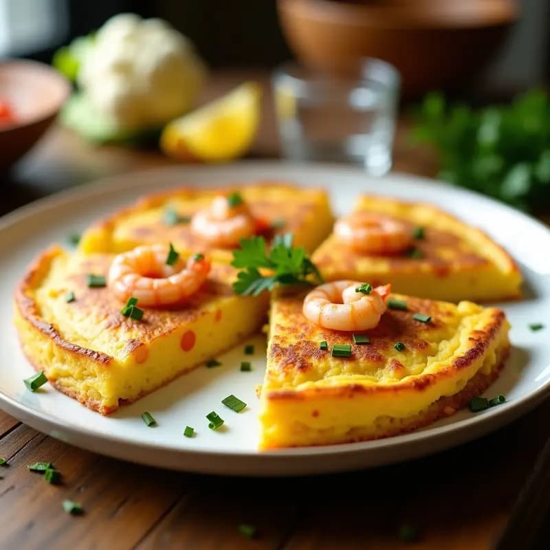 Tortilla de Coliflor y Gambas: Receta Sin Patata Ligera y Alta en Proteínas