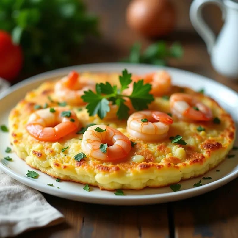 Tortilla de coliflor y gamberas: Receta low-carb sin patata