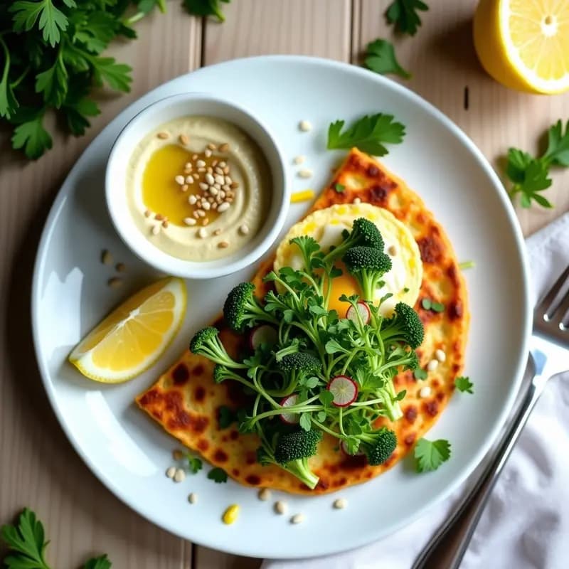 Tortilla de Microverdes con Hummus de Almendras: Receta Proteica en 10 Minutos
