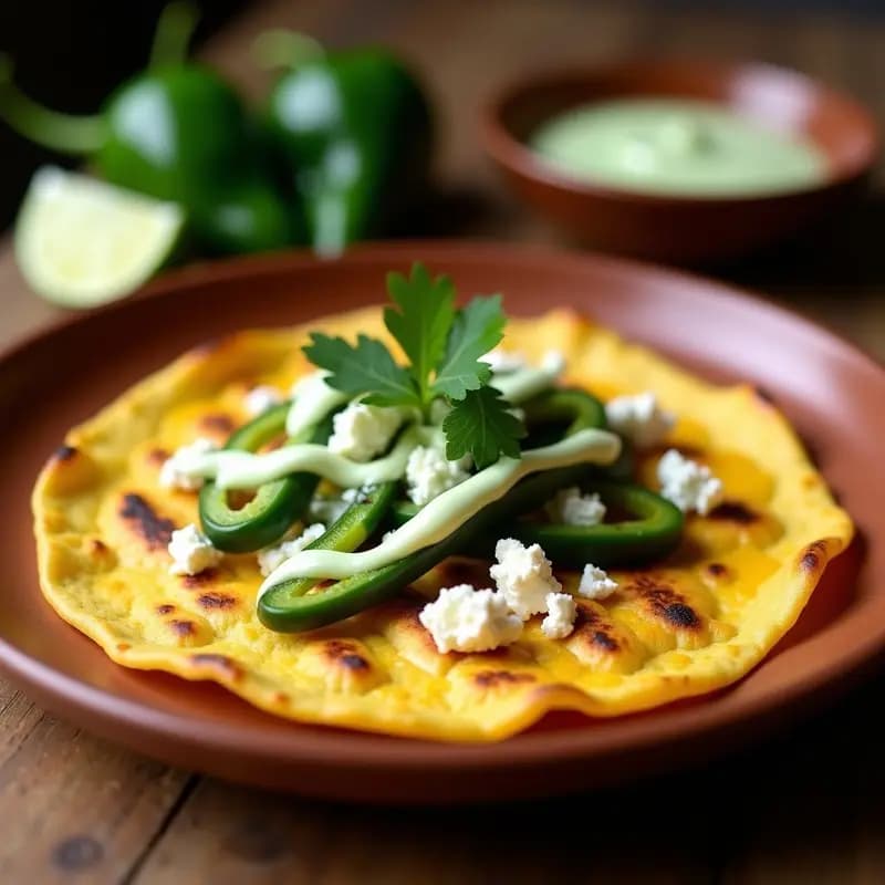 Tortilla de Elote con Chiles Poblano y Crema Ácida: Receta Mexicana Vegetariana
