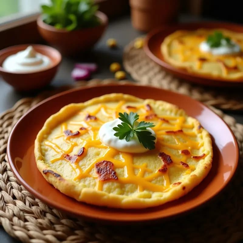Tortilla de Elote y Queso Cheddar: Desayuno Mexicano con Toque de Chipotle