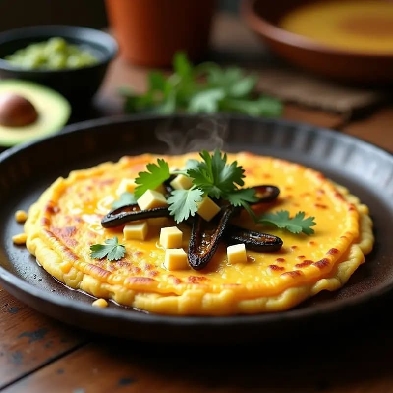 Tortilla de Elote con Rajas y Queso Panela: Desayuno Mexicano en Comal