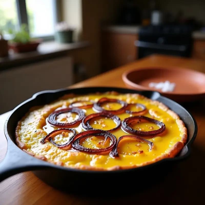 Tortilla Española Inversa con Cebolla Caramelizada y Azafrán: Receta de Vanguardia en 25 Minutos