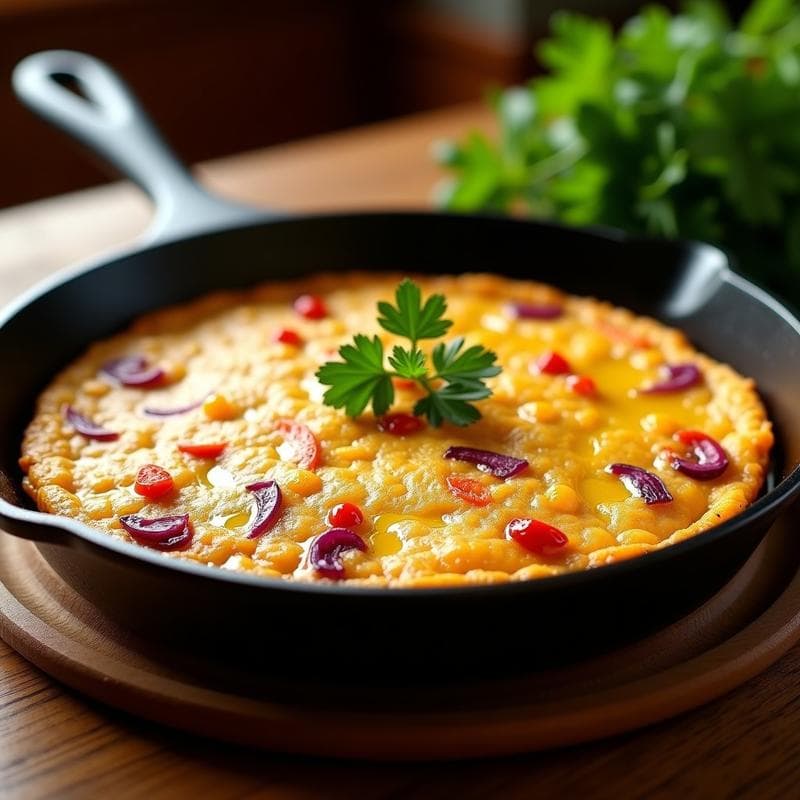 Tortilla Española Vegana de Garbanzos: Receta con Harina de Chícharo y Toque Dorado
