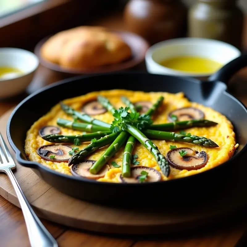 Tortilla de Espárragos Trigueros y Champiñones Portobello: Receta Vegana en Sartén