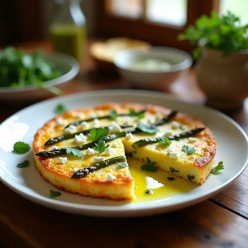 Tortilla de Espárragos Triguños y Queso Feta con Aceite de Oliva Virgen: Receta Española de Primavera
