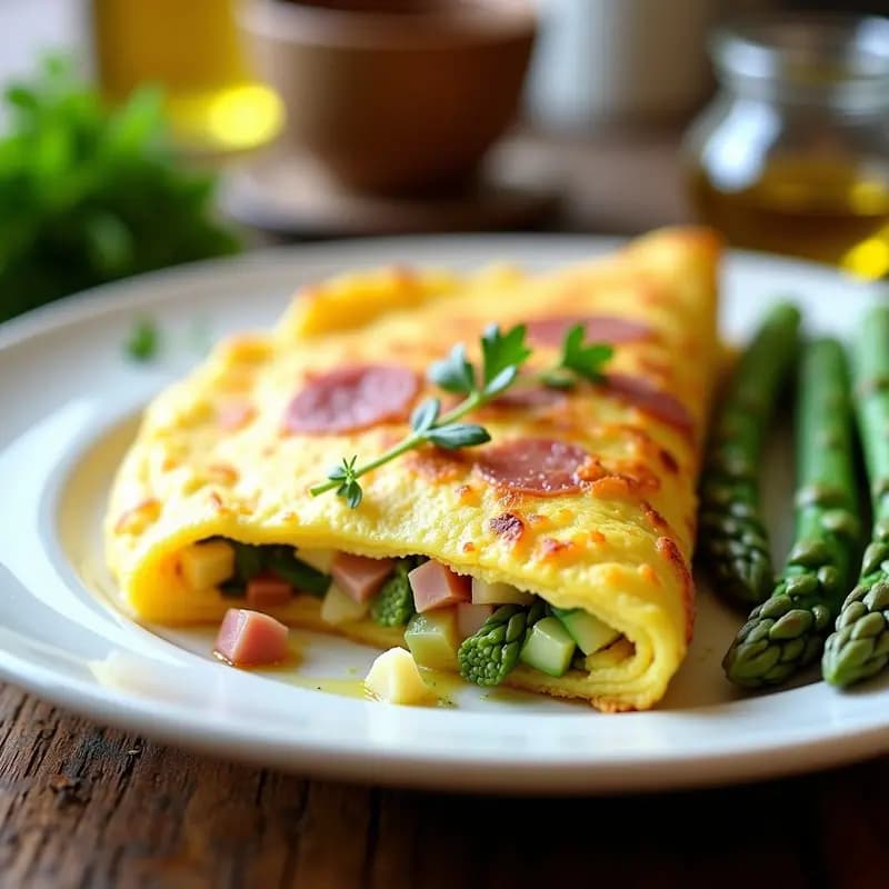 Tortilla de Espárragos Trigueros y Jamón Serrano: Receta Española Baja en Calorías