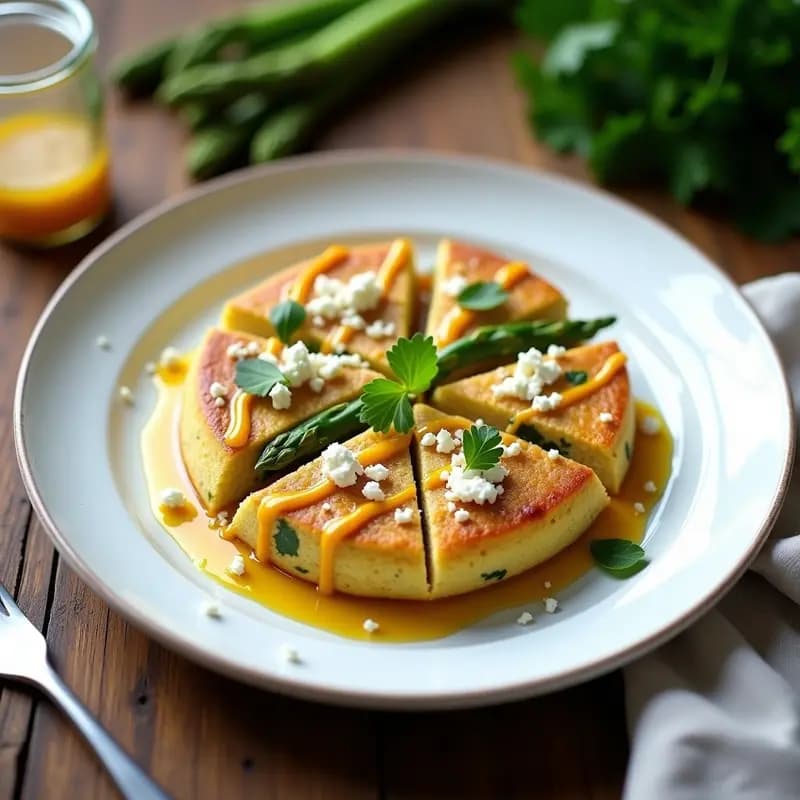 Tortilla de Espárragos Blancos y Trigo Sarraceno con Vinagreta de Mostaza y Miel: Desayuno Gourmet