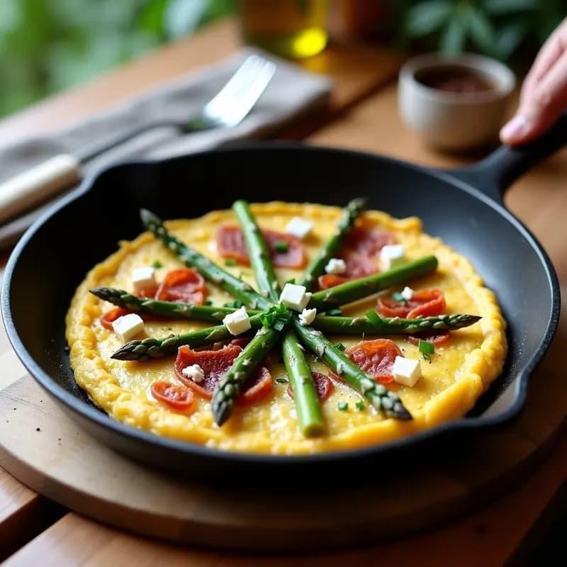 Tortilla de Espárragos Trigos y Panceta Crujiente: Receta Rápida en Sartén Antiadherente
