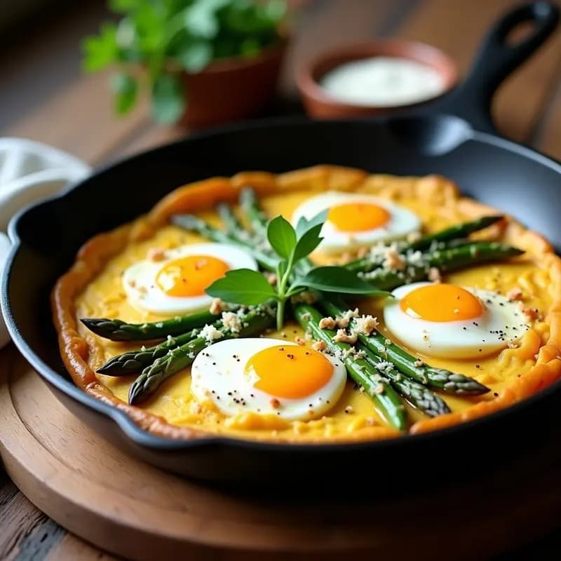 Tortilla de Espárragos Trigueños y Huevos de Codorniz: Receta Española Keto en Sartén