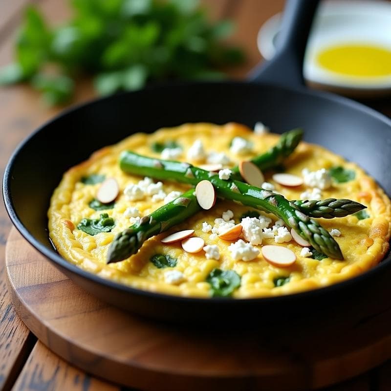 Tortilla de Espárragos Verdes y Queso Feta: Receta Keto en Sartén Antiadherente