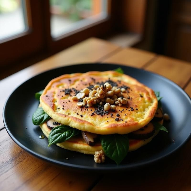 Tortilla de Espinacas y Champiñones Portobello con Trufa Negra: Receta Vegana y Gourmet