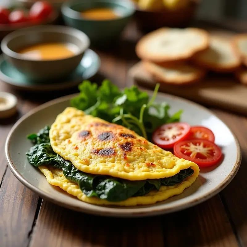 Tortilla de Espinacas y Queso Halloumi con Pan de Pita: Desayuno Mediterráneo sin Gluten
