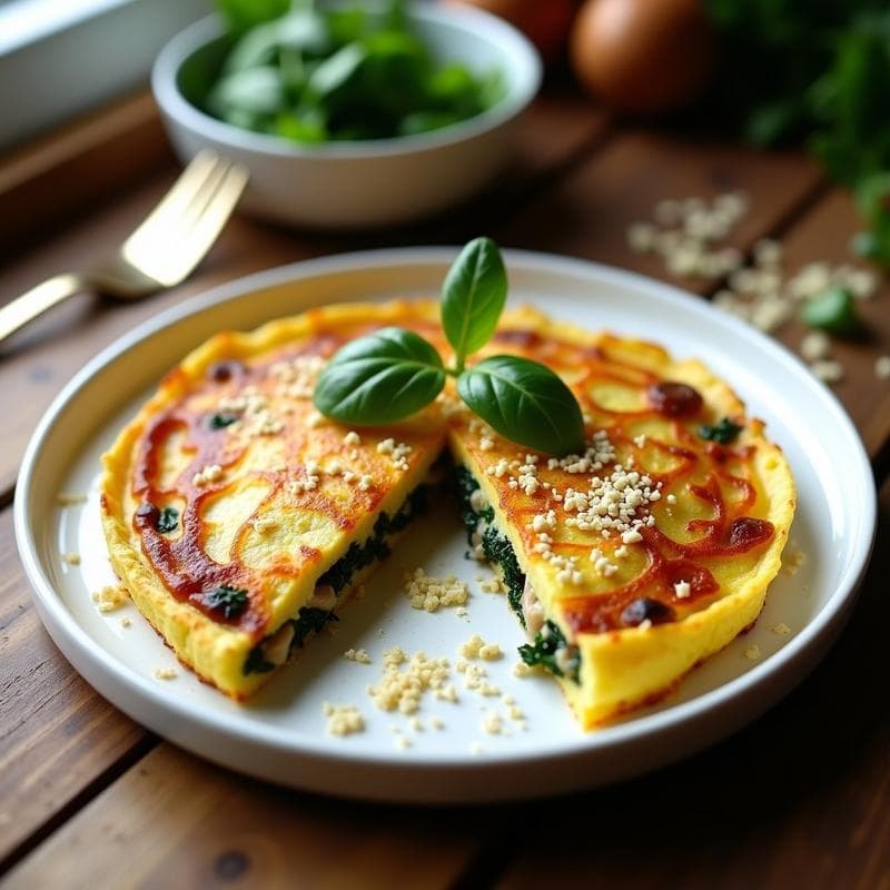 Tortilla de Espinacas y Hongos Ahumados: Receta en Ollas Superpuestas con Doble Textura
