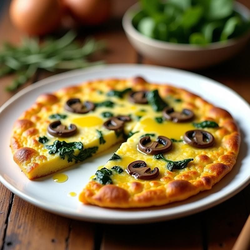Tortilla de Espinacas y Hongos Portobello Trufada: Receta Gourmet Sin Lactosa en 20 Minutos