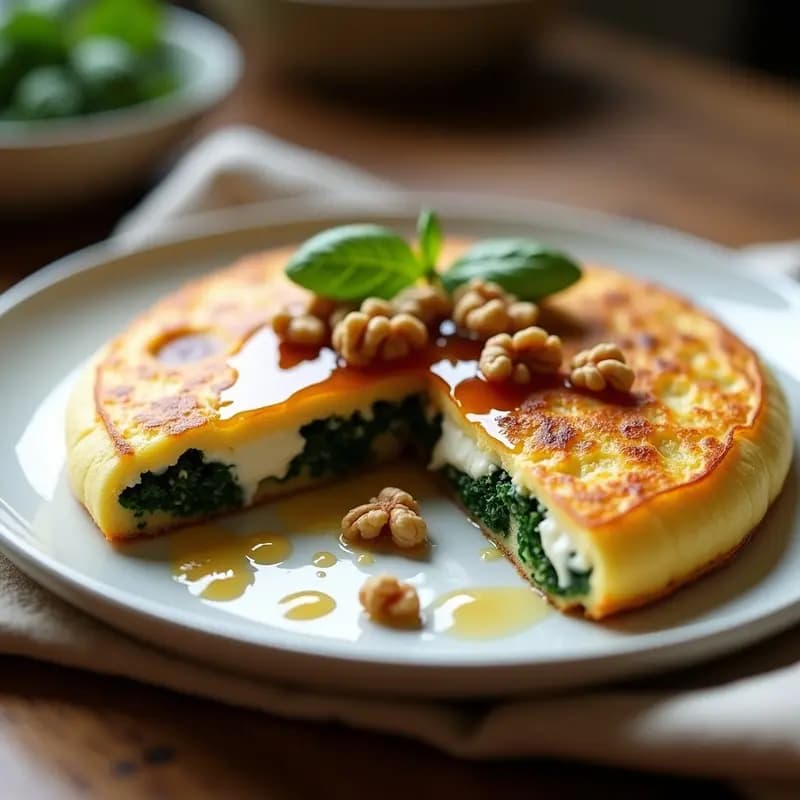 Tortilla de Espinacas y Queso de Cabra con Mermelada de Higos: Desayuno Francés Dulce-Salado