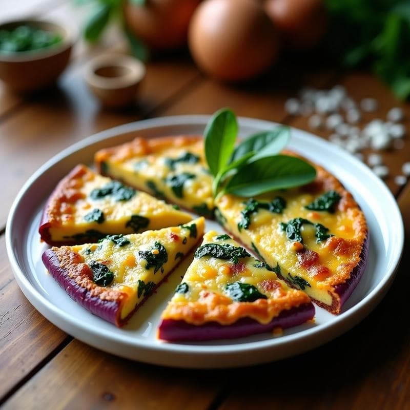 Tortilla de Espinacas y Queso de Oveja con Base de Patata Morada: Receta Sin Harina en Airfryer