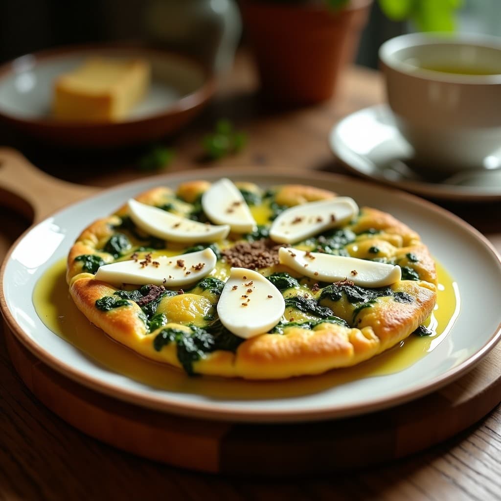 Tortilla de Espinacas y Queso de Oveja con Trufa: Desayuno Español Keto y Sin Gluten