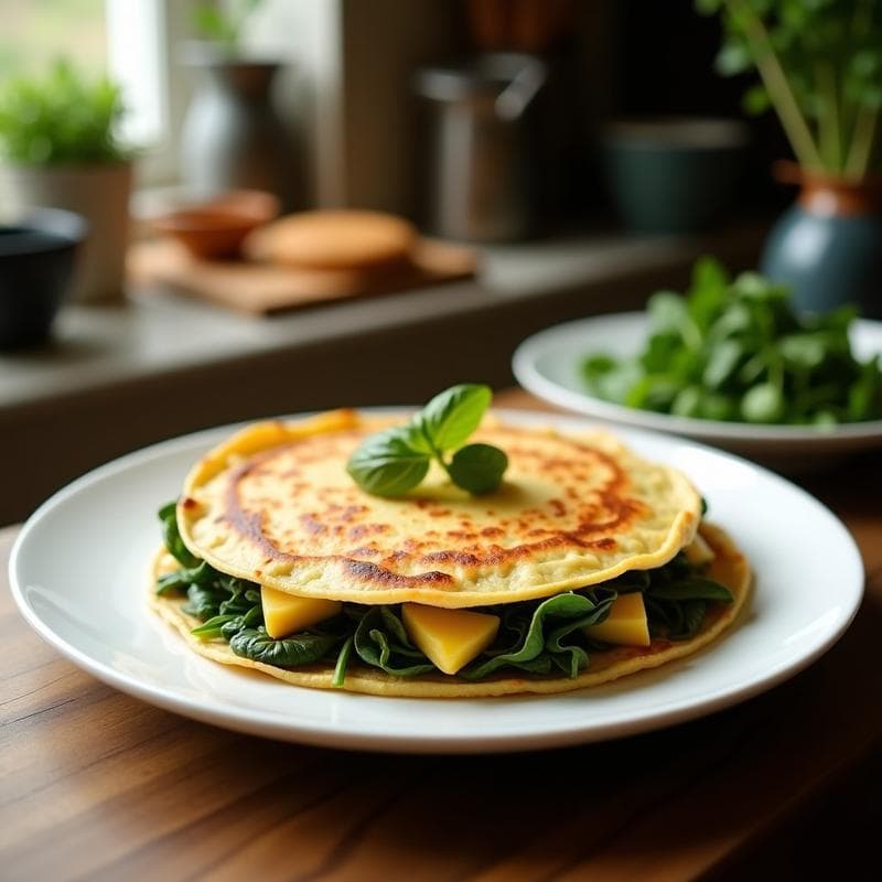 Tortilla de Espinacas y Queso Vegano: Receta Sin Gluten y Sin Lactosa en Sartén