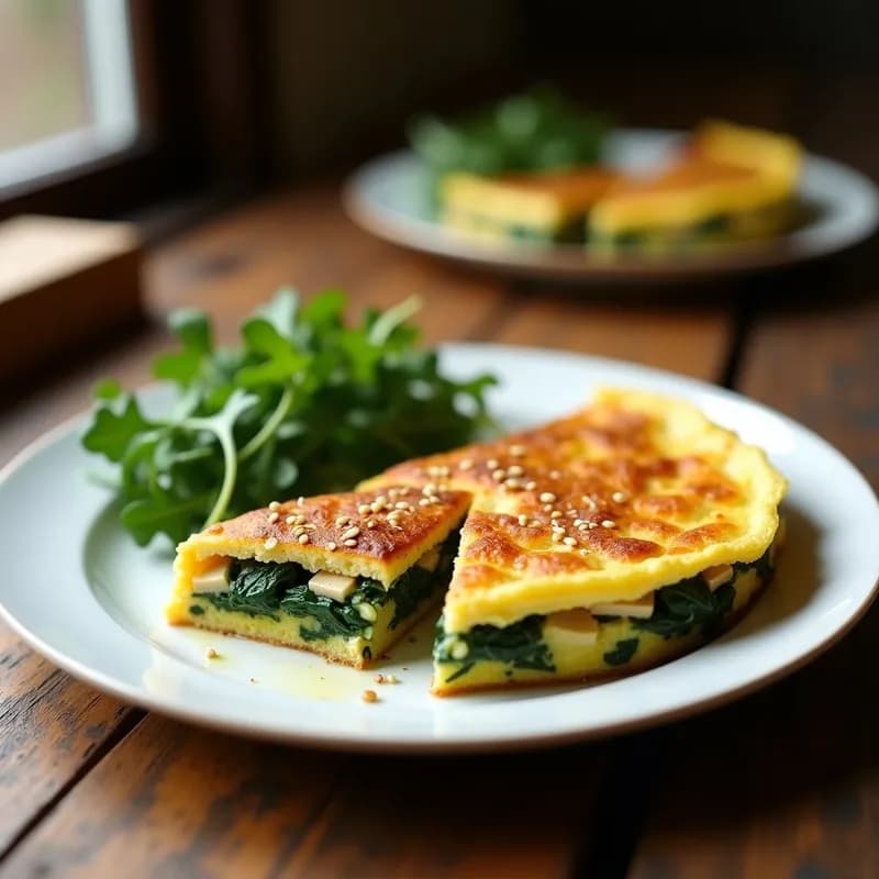 Tortilla de Espinacas y Tofu Ahumado: Receta Alta en Proteína en Horno Sin Voltear